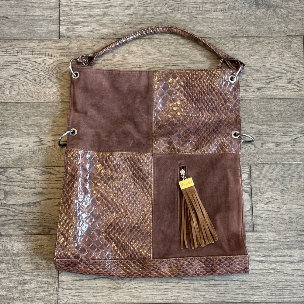 Diana & Co Y2K Brown Snakeskin Patchwork Hobo Shoulder Bag
